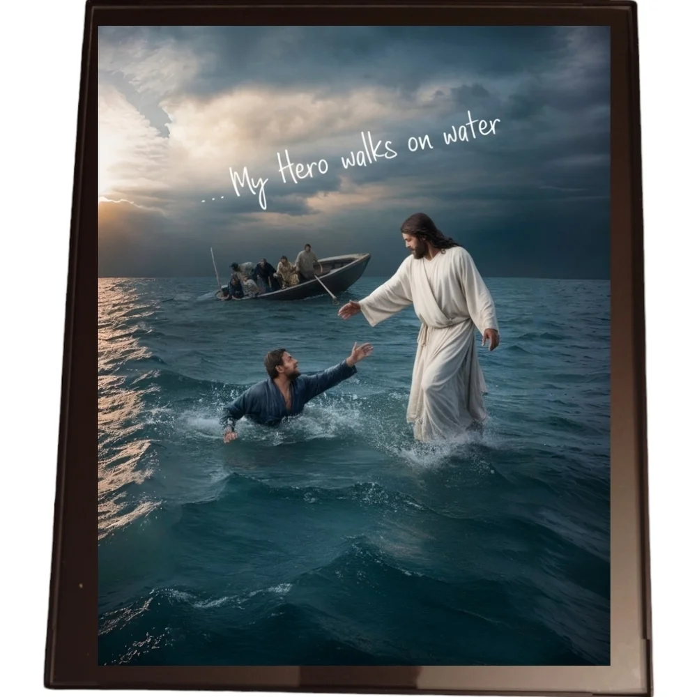 Jesus Walks On Water In A  Frame 8x10 Picture AI  Art Print